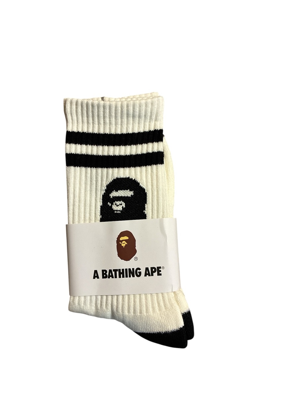 Bape White & Black Ape Head Striped Crew Socks